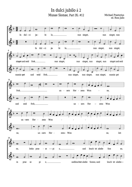 Michael Praetorius - In Dulci Jubilo A 2 Sheet Music Printable pdf