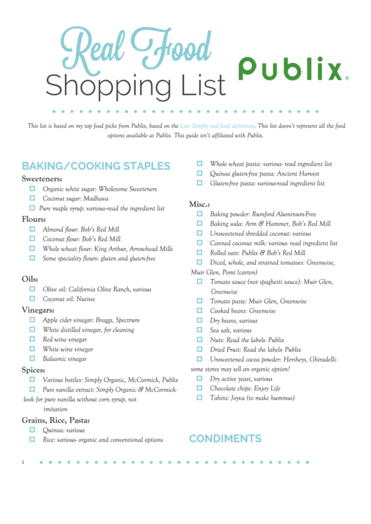 Real Food Shopping List Template Printable pdf