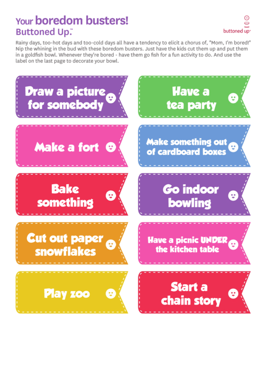 Boredom Busters Label Template Set Printable pdf