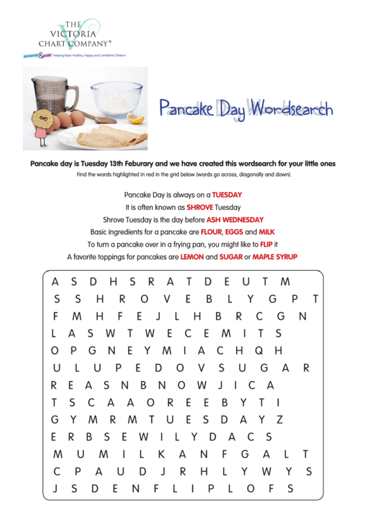 Pancake Day Wordsearch Template Printable pdf