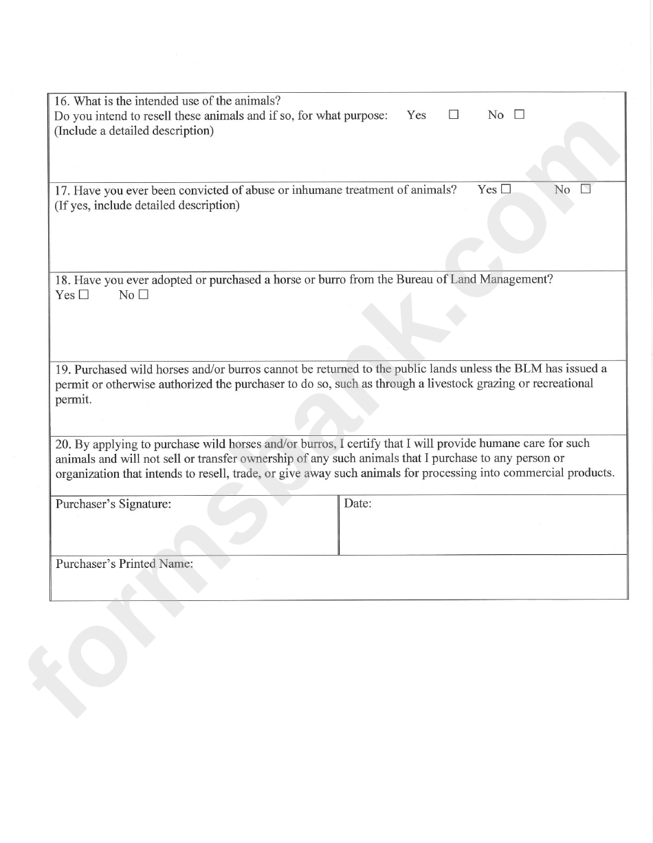 Form 4710-23a - Application To Purchase Wild Horses And Burros Amendment To Bill Of Sale Form 4710-23