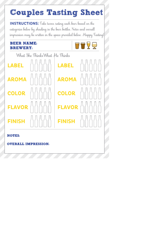 Couples Beer Tasting Sheet Template Printable pdf