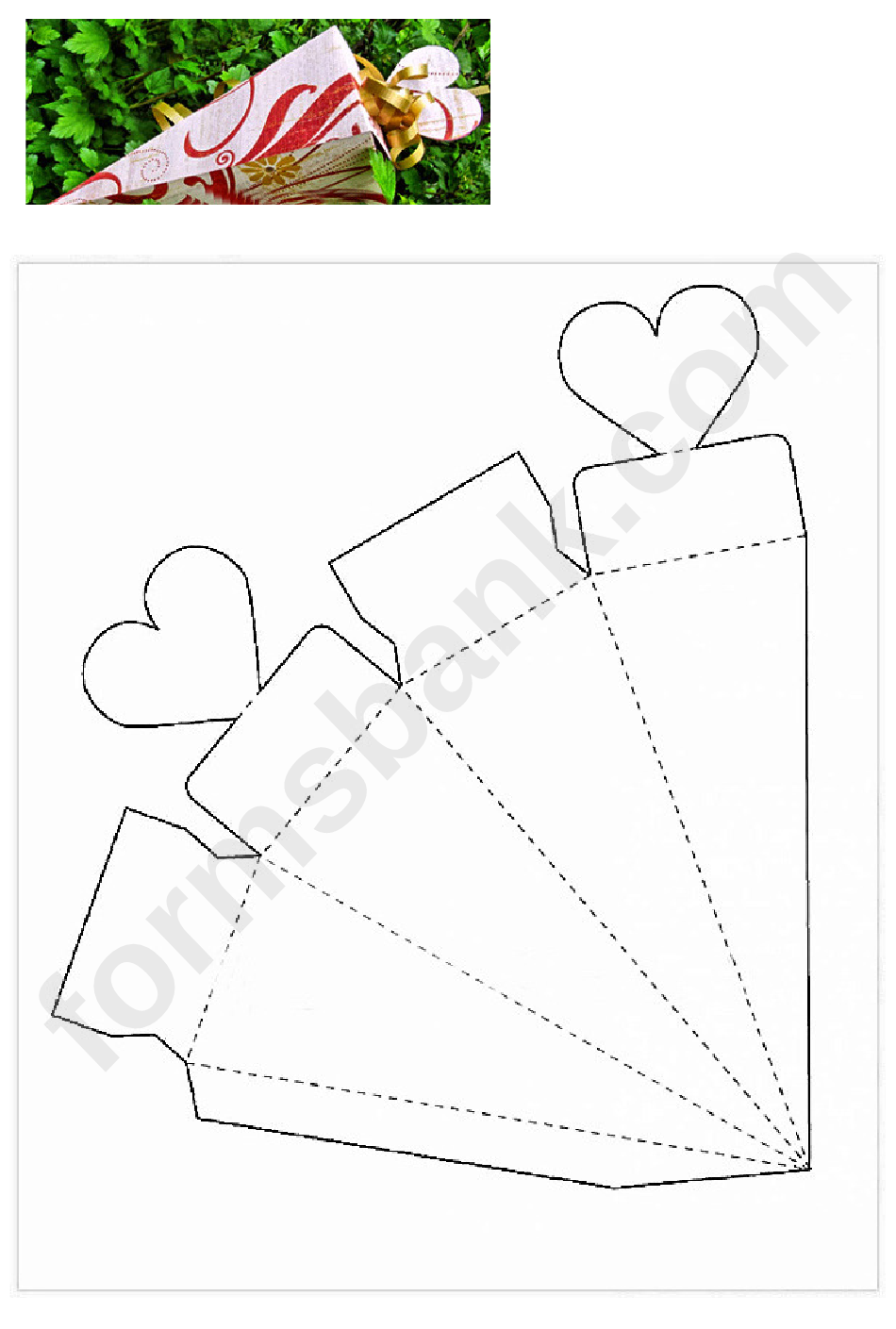 Cone Gift Box With Hearts Template printable pdf download