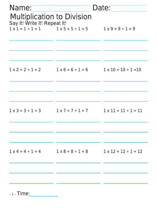 Multiplication To Division Worksheets Printable pdf