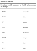 Synonyms Matching Worksheet