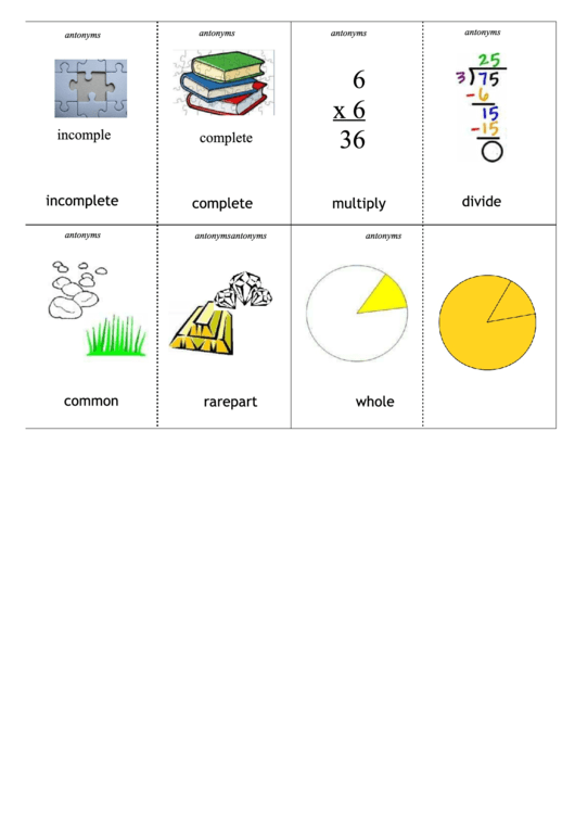 Antonyms Word Cards Template - With Pictures Printable pdf