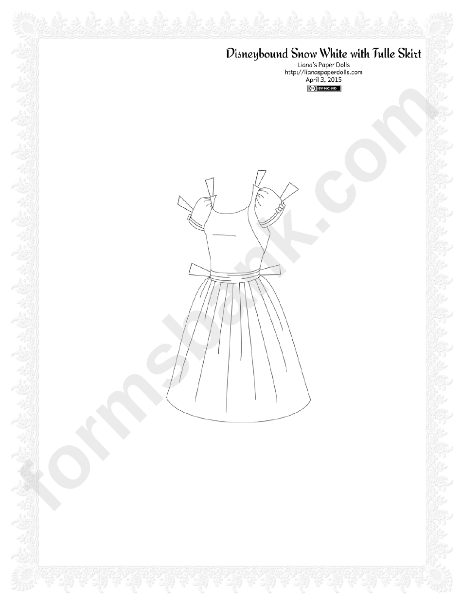 Disneybound Snow White With Tulle Skirt Paper Dress Template - Black & White