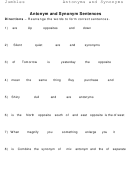Antonyms And Synonyms Sentences Worksheet