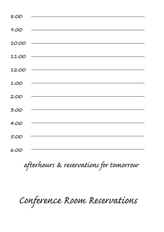 Conference Room Day Reservations Template Printable pdf