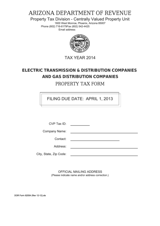 Property Tax Form 82504 - Electric Transmission & Distribution Companies And Gas Distribution Companies - 2014 Printable pdf