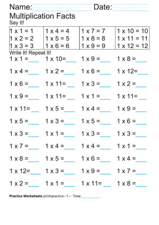 Multiplication Practice Worksheets - From 1 To 12 Printable pdf