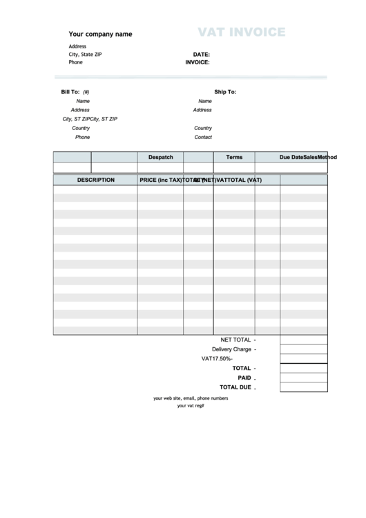 Vat Invoice Template Printable pdf