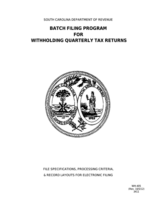 Form Wh-405 - Batch Filing Program For Withholding Quarterly Tax Returns - South Carolina Department Of Revenue Printable pdf