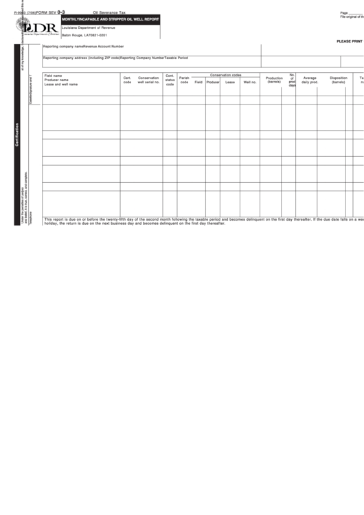 Fillable Form Sev 0-3 - Monthly Incapable And Stripper Oil Well Report Printable pdf