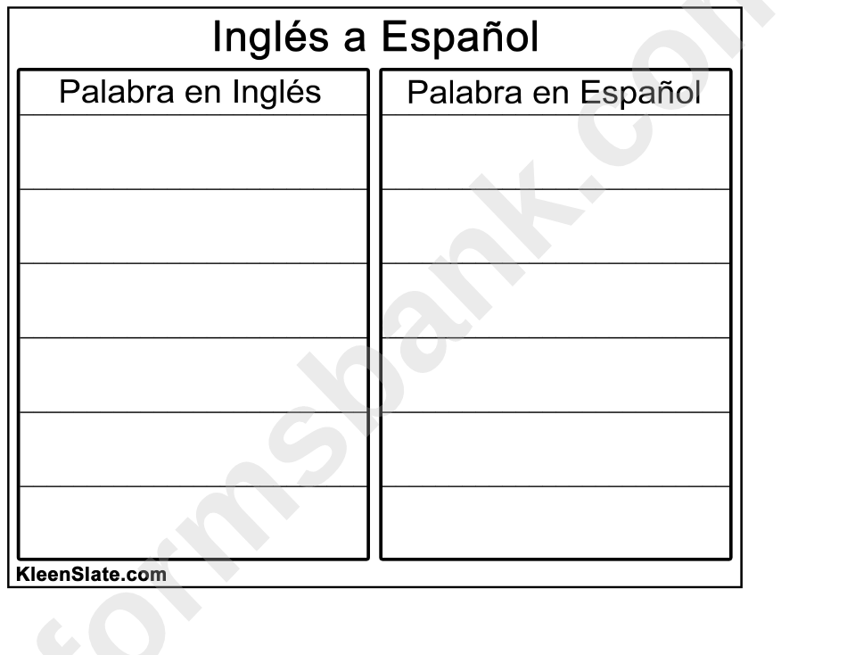Ingles A Espanol Vocabulary Template