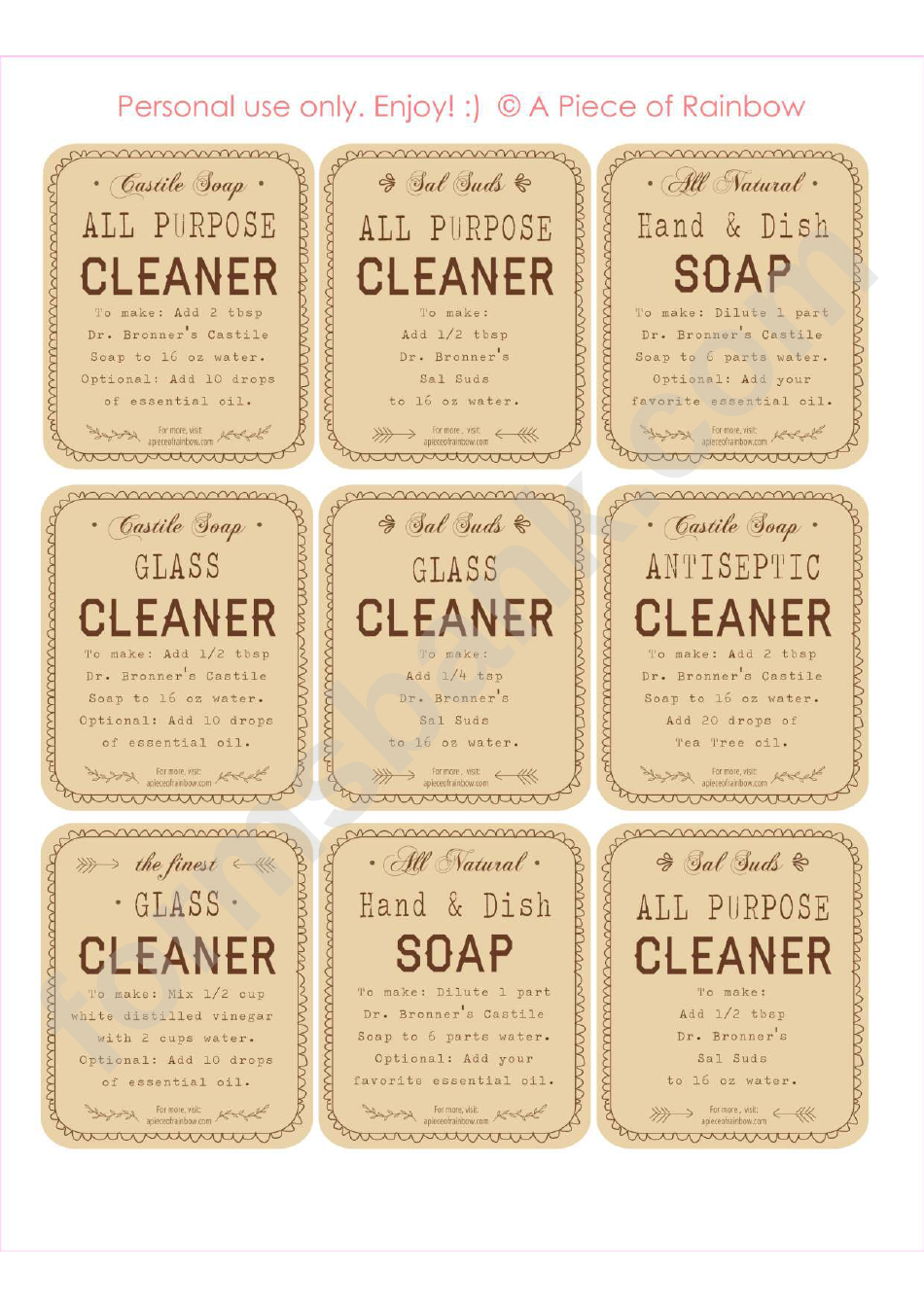 Soap And Cleaner Label Template