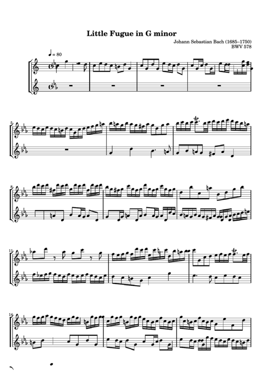 Little Fugue In G Minor By J.s. Bach - Flute Sheet Music Printable pdf