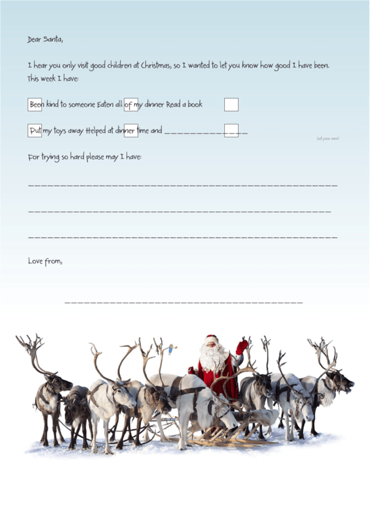 Dear Santa Letter Template Printable pdf
