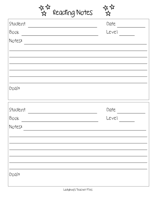 Student Reading Notes Template Printable pdf