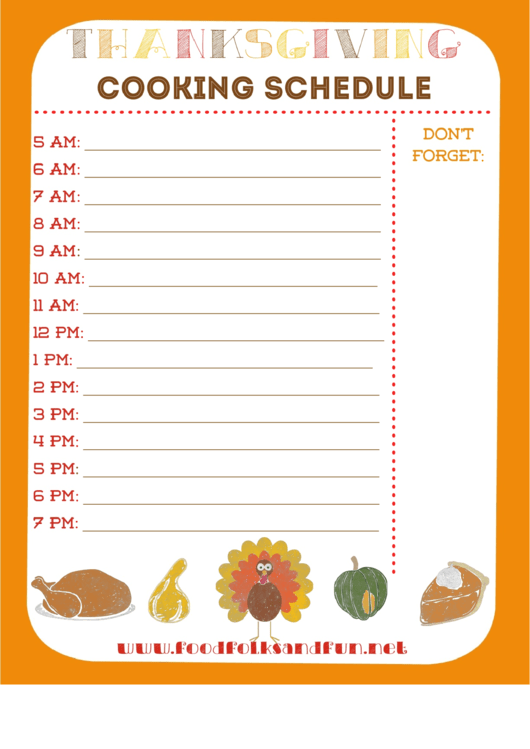 Thanksgiving Cooking Schedule Template