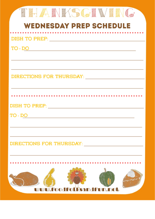 Thanksgiving Wednesday Prep Schedule Template Printable pdf