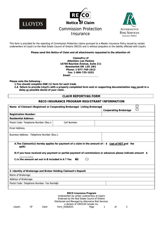 Notice Of Claim Form Printable pdf