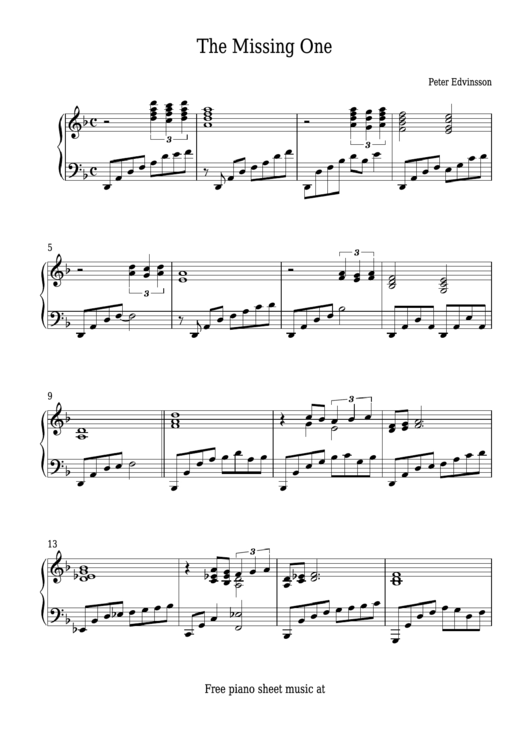 Peter Edvinsson - The Missing One Piano Sheet Music Printable pdf