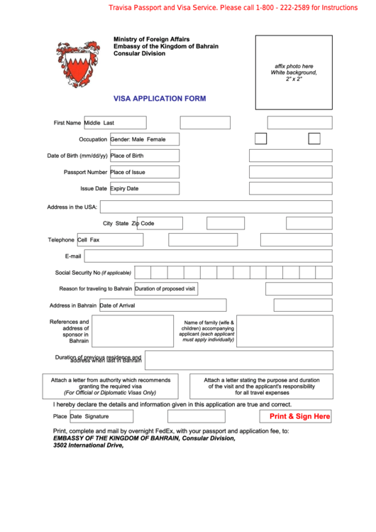Fillable Bahrain Visa Application Form Printable pdf