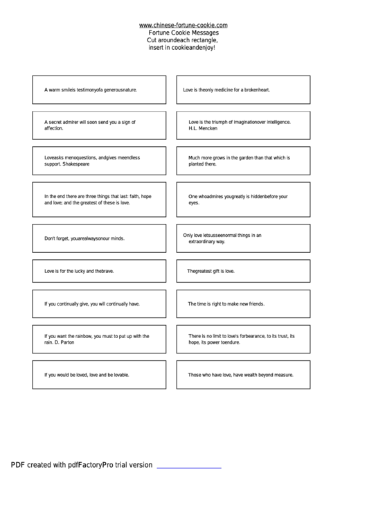 Fortune Cookie Message Template Set Printable pdf