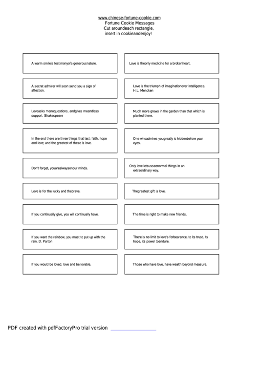 Fortune Cookie Message Template Set Printable Pdf Download