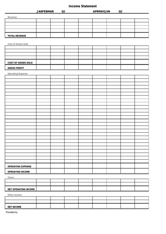 Blank Income Statement Template Printable pdf