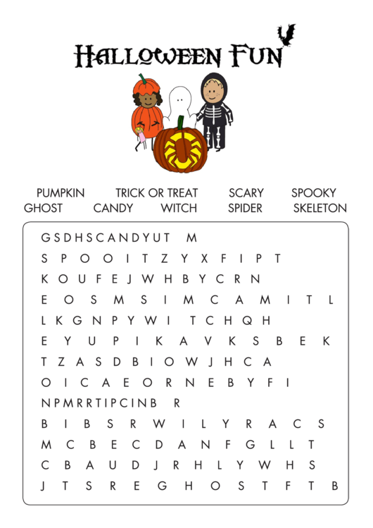 Halloween Fun Word Search Puzzle Template Printable pdf