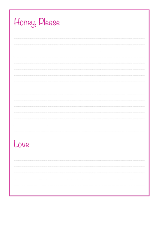 Honey, Please Do - Pink Notes Template Printable pdf