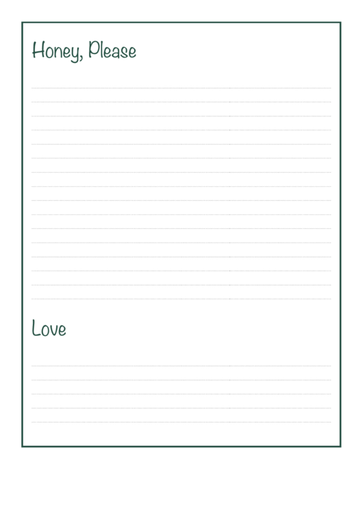 Honey, Please Do - Green Notes Template Printable pdf