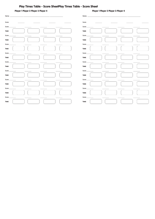 Play Times Table Game Score Sheets Printable pdf