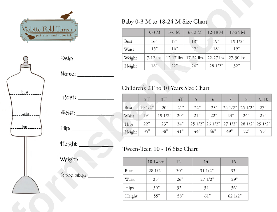 Vft Baby, Children, TweenTeen Size Chart printable pdf download