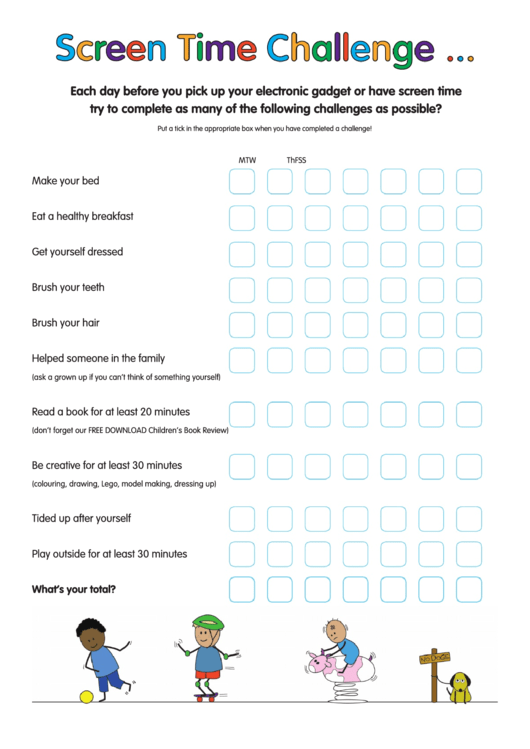 Screen Time Challenge (Uk Version) Weekly Behavior Chart Printable pdf