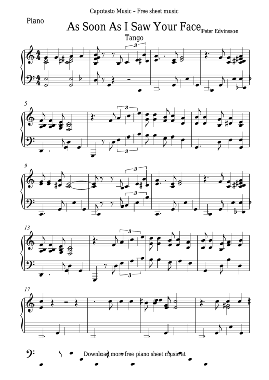 Peter Edvinsson - As Soon As I Saw Your Face Piano Sheet Music Printable pdf