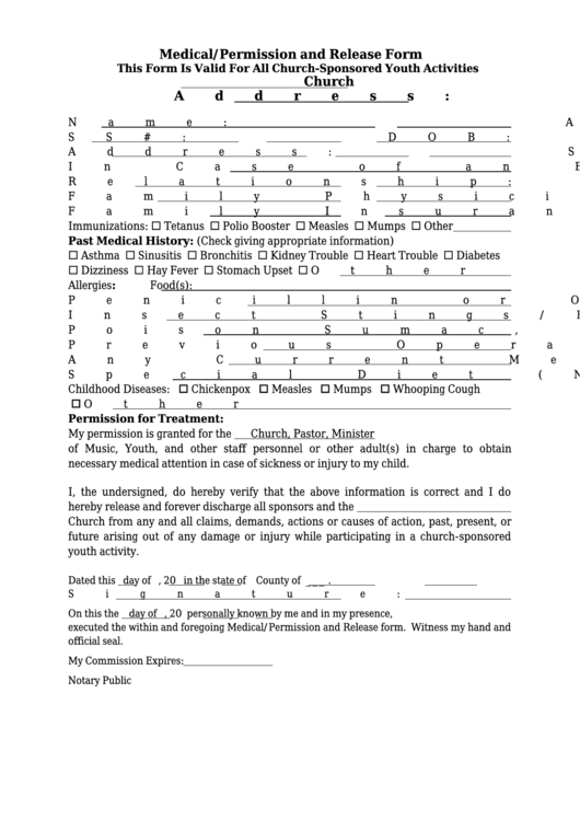 Medical/permission And Release Form Printable pdf