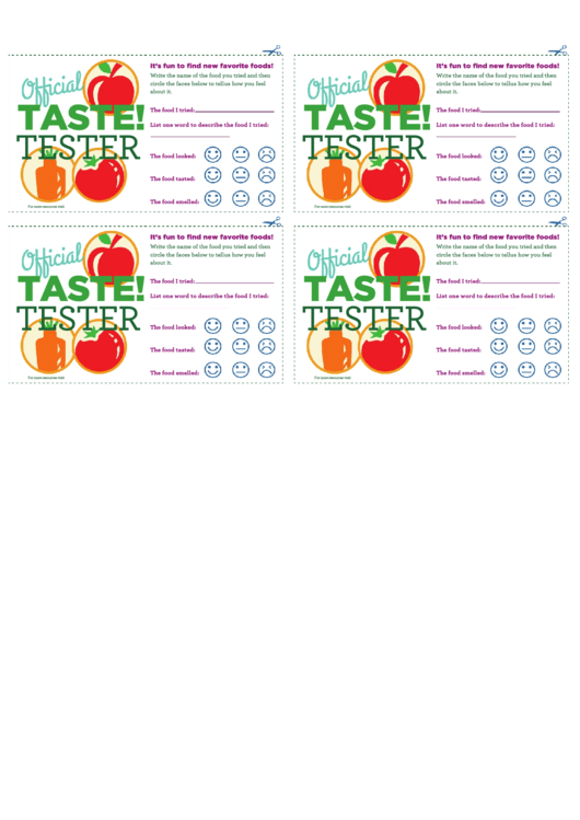 Taste Test Comment Card Template Printable pdf