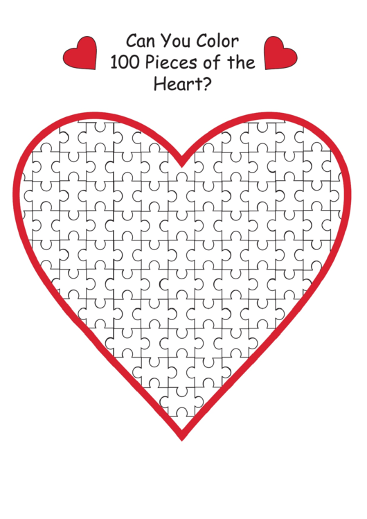 Can You Color 100 Pieces Of The Heart Counting Math Worksheets Printable pdf