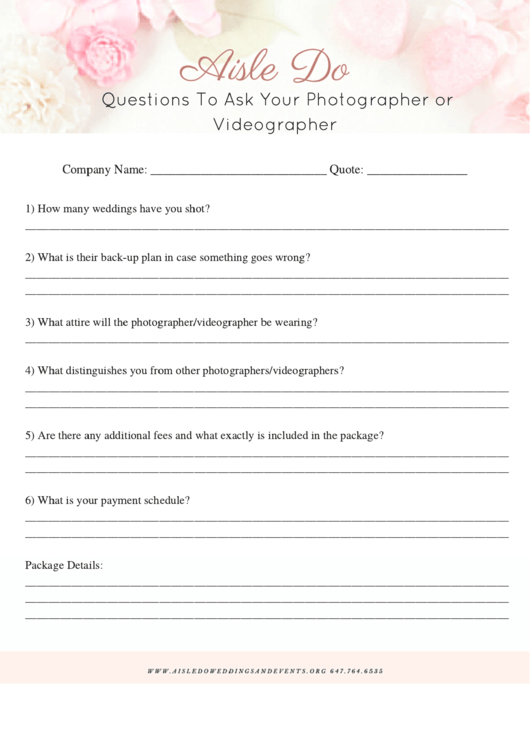 Wedding Photographer Evaluation Form Printable pdf