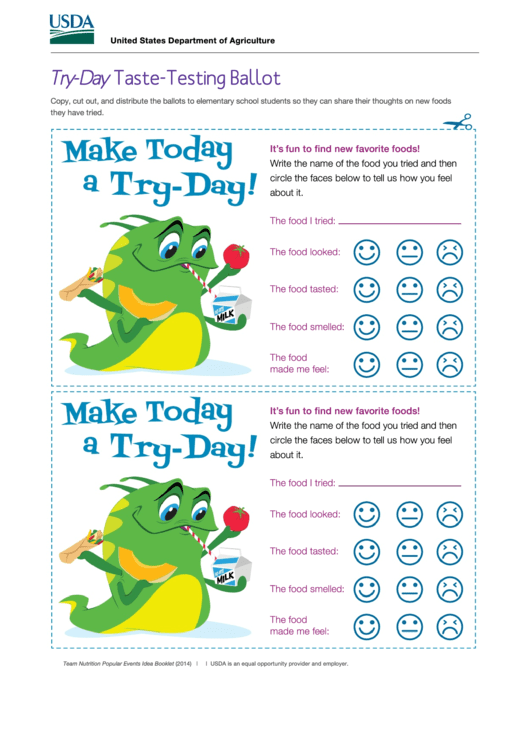 Try-Day Taste-Testing Ballot Comment Card Template Printable pdf
