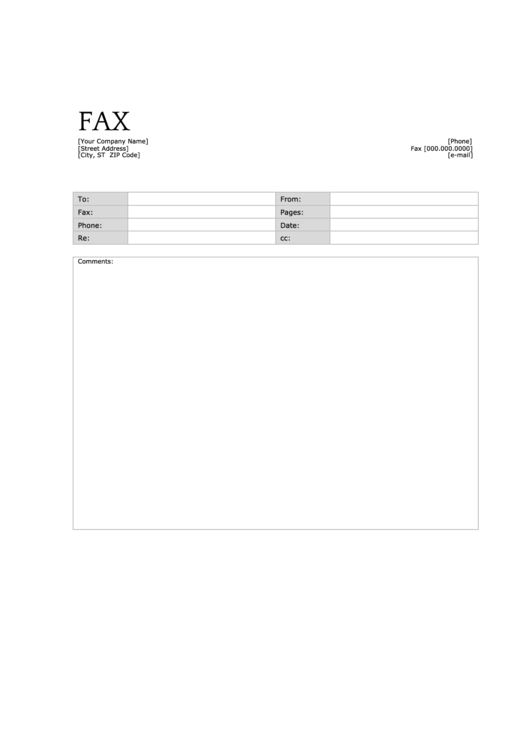 Blank Business Fax Cover Sheet Printable pdf