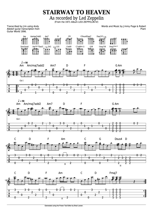 Jimmy Page And Robert Plant - Stairway To Heaven Guitar Sheet Music Printable pdf