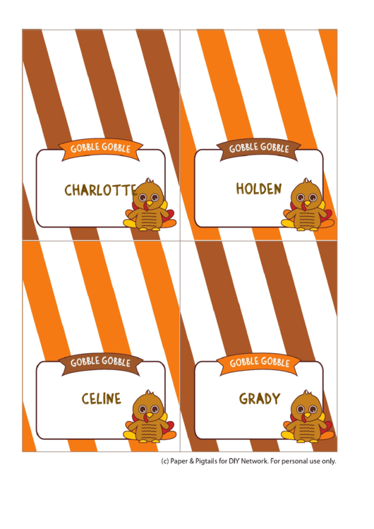Fillable Turkey Name Place Cards Template Printable pdf