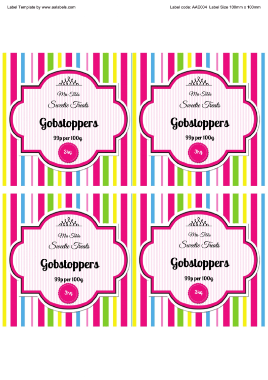 Fillable Gobstoppers Sweet Jar Label Template Printable pdf