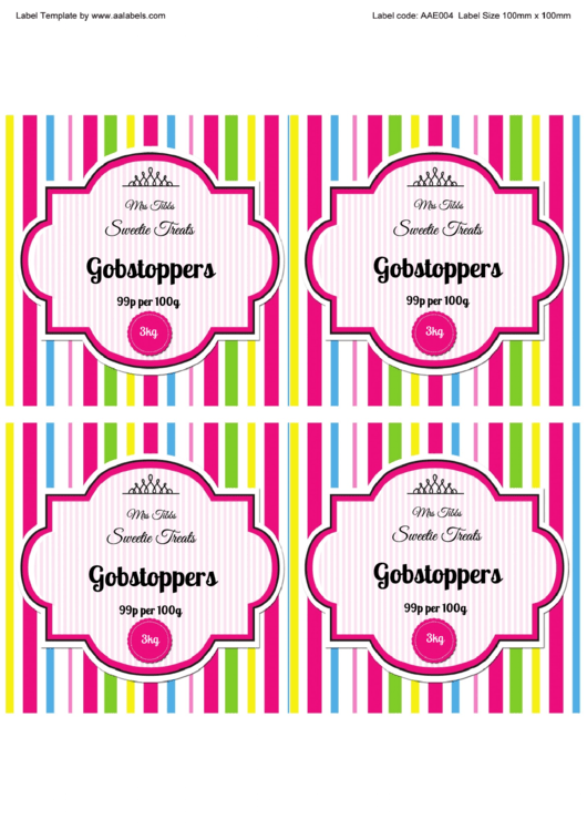 Fillable Gobstoppers Sweet Jar Label Template printable pdf download