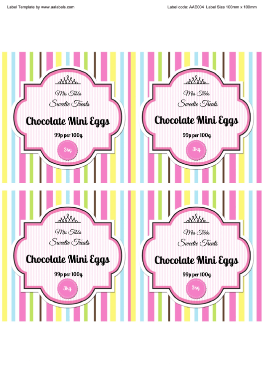 Fillable Chocolate Mini Eggs Sweet Jar Labels Template Printable pdf