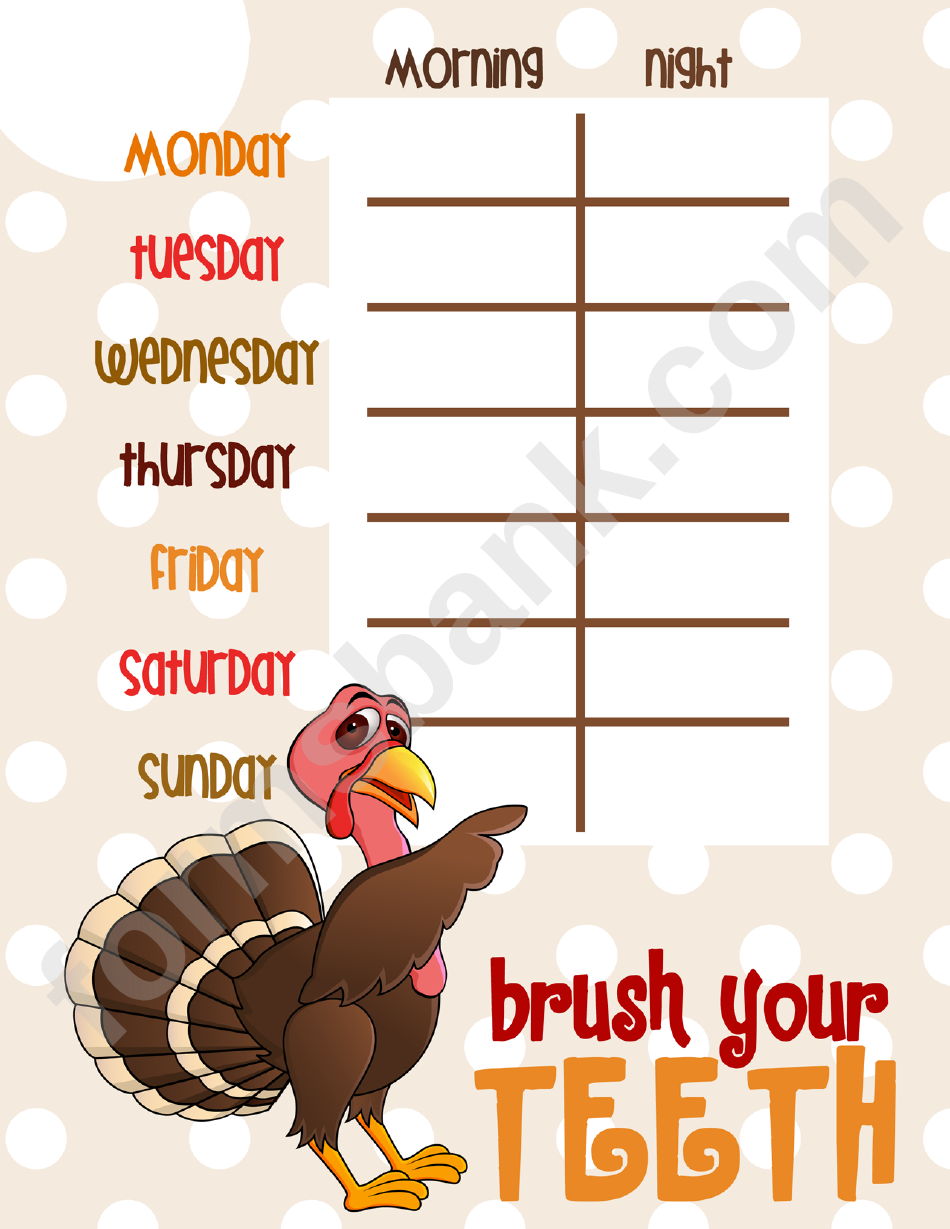 Thanksgiving Turkey Tooth Brushing Chart